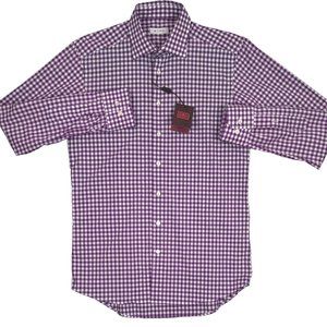 NEW Etro Fine Shirt! e 38 US 15 (Small)  Purple & White Gingham  Check Pattern
